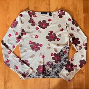 Ideology Floral Long Sleeve Mesh Top